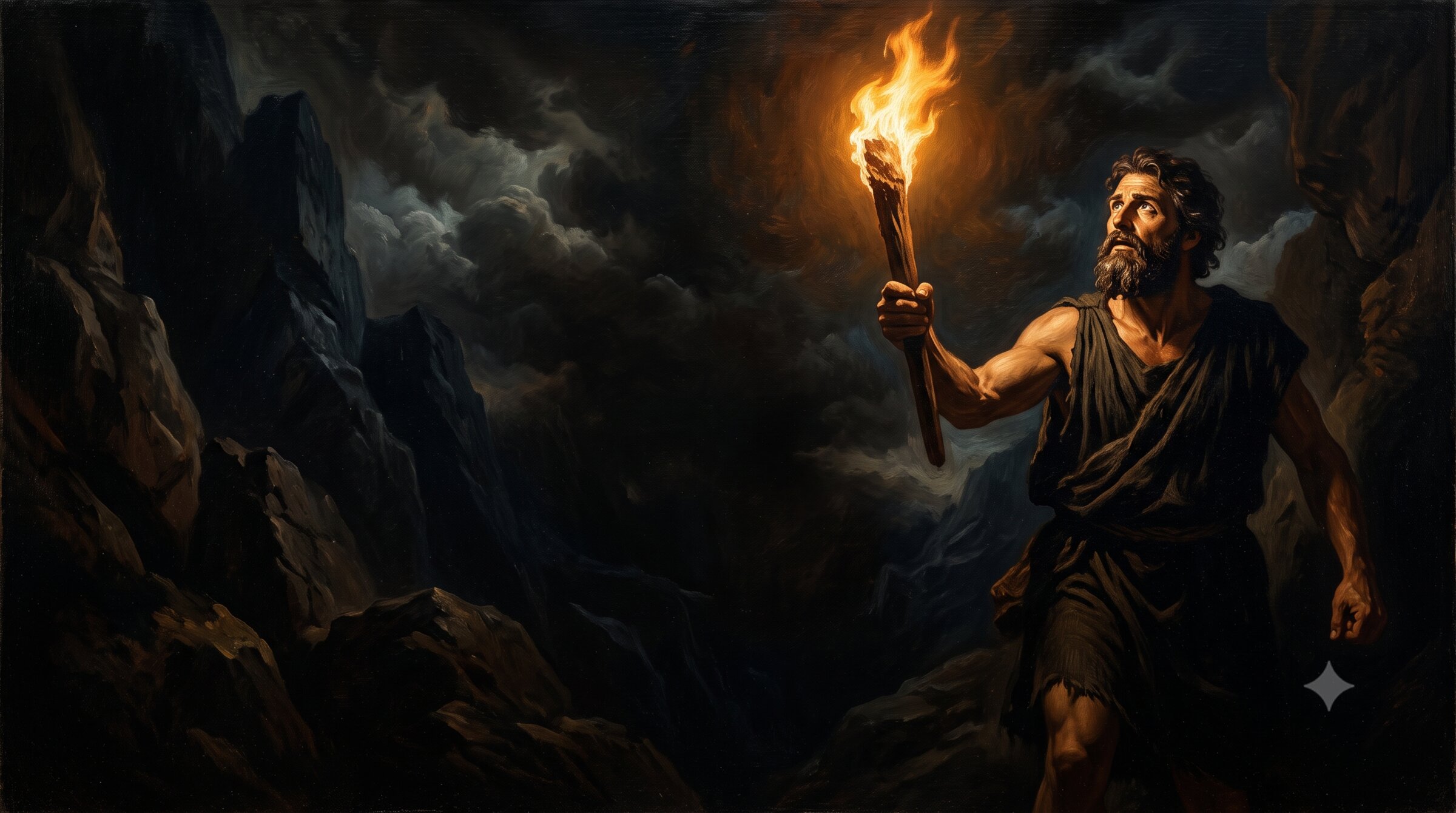 Prometheus carrying fire — classical painting